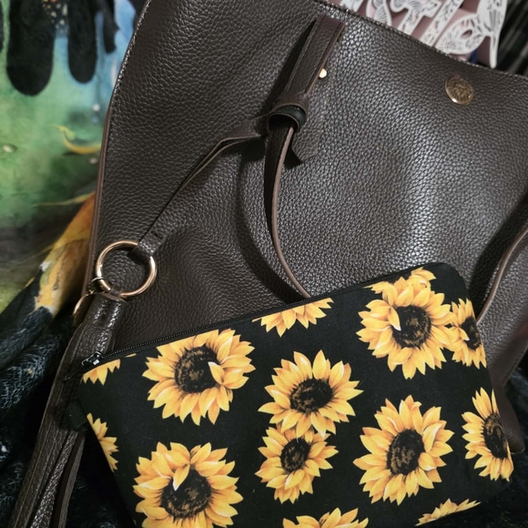 Anne Klein Dark Brown Tote with Sunflower Pouch - Picture 3 of 8